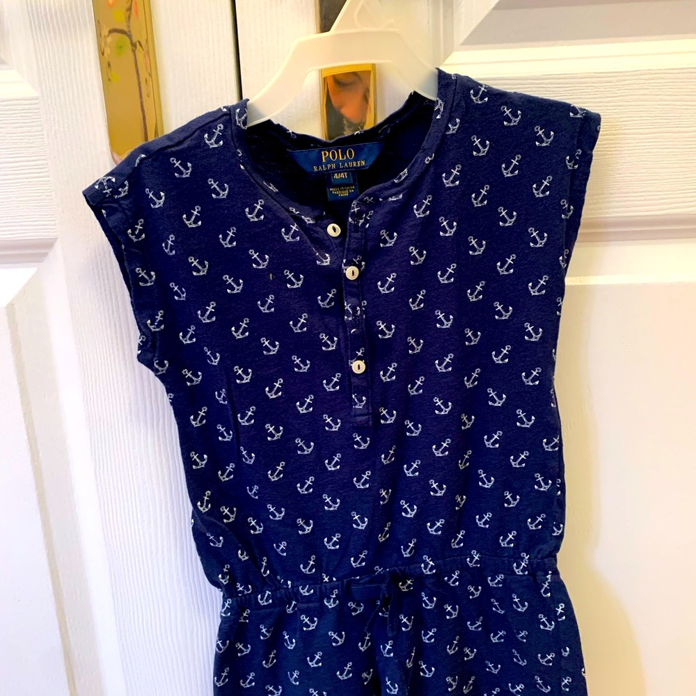 Polo Ralph Lauren short jumpsuit. Navy blue cotton with anchors. 4T.